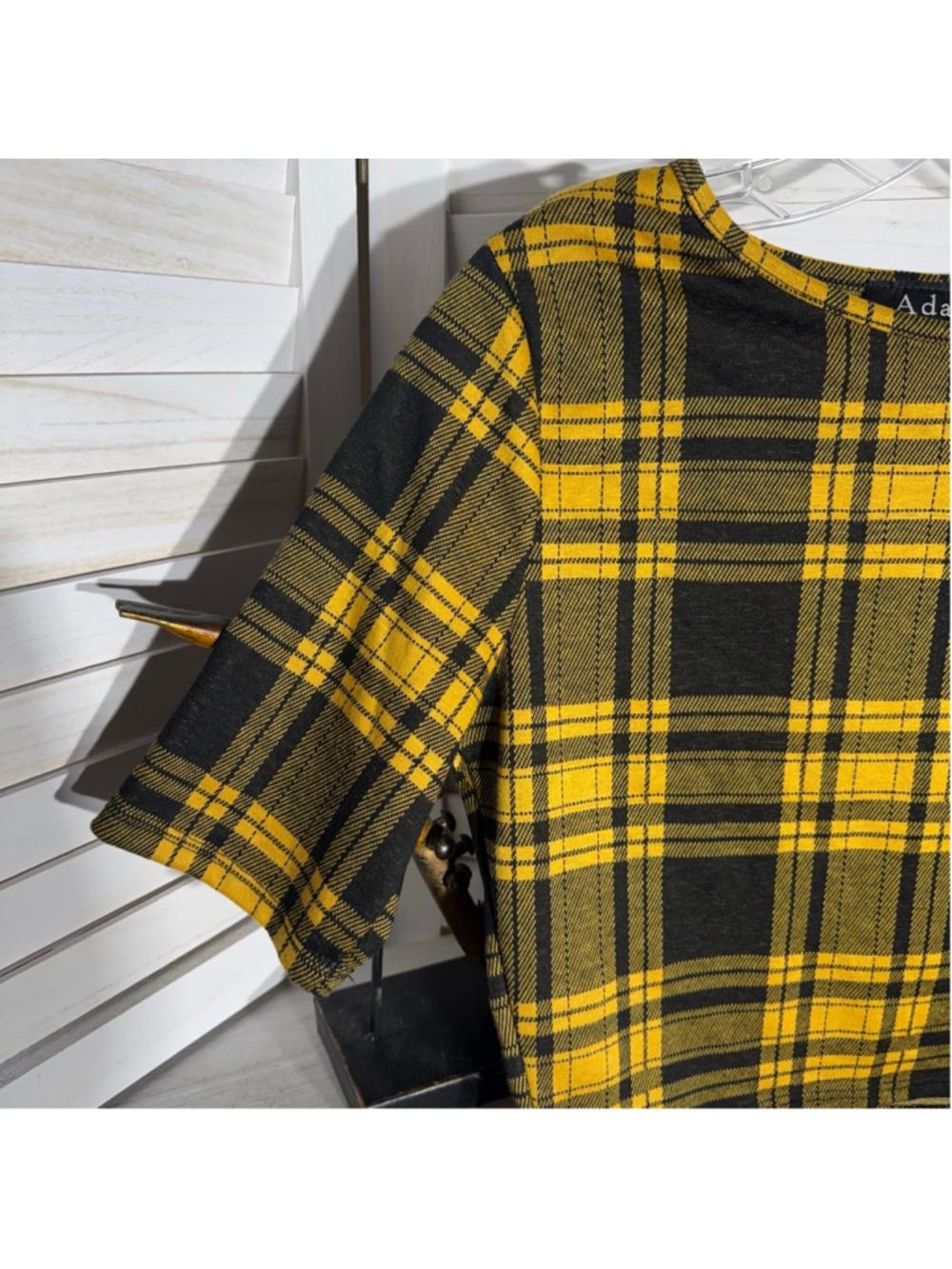 Vintage Y2K school girl style yellow black plaid mini skirt top set sz M - Picture 11 of 13